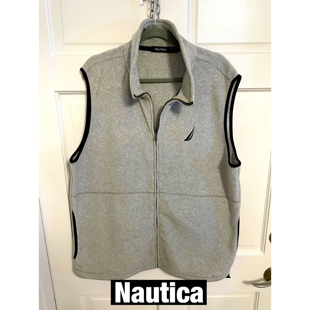 Nautica, Gray Black‎ Trim Zip up Fleece Vest Sz Large New